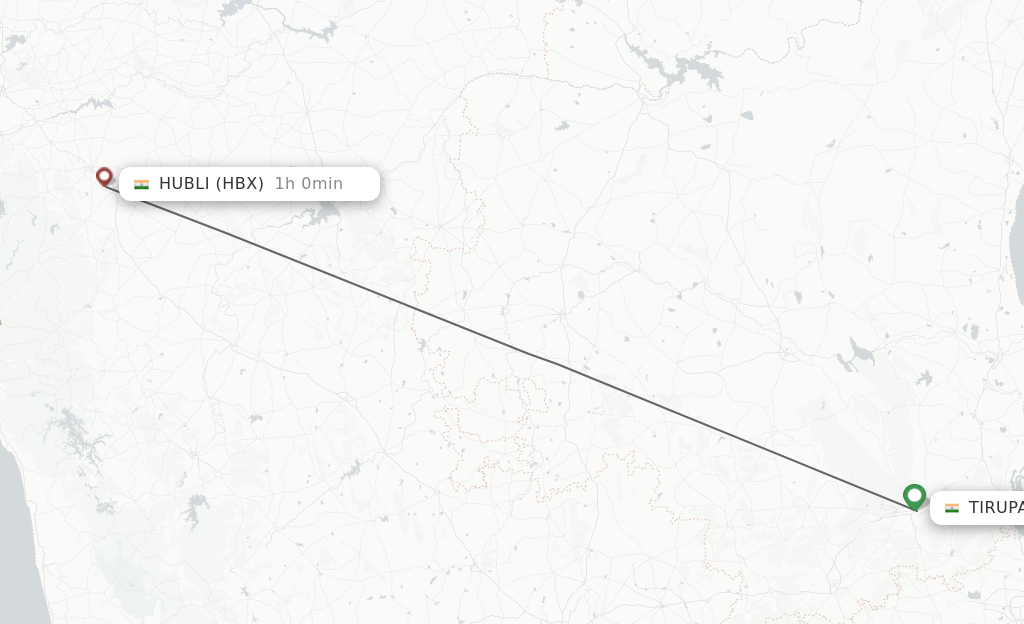 Flights from Tirupati to Hubli route map