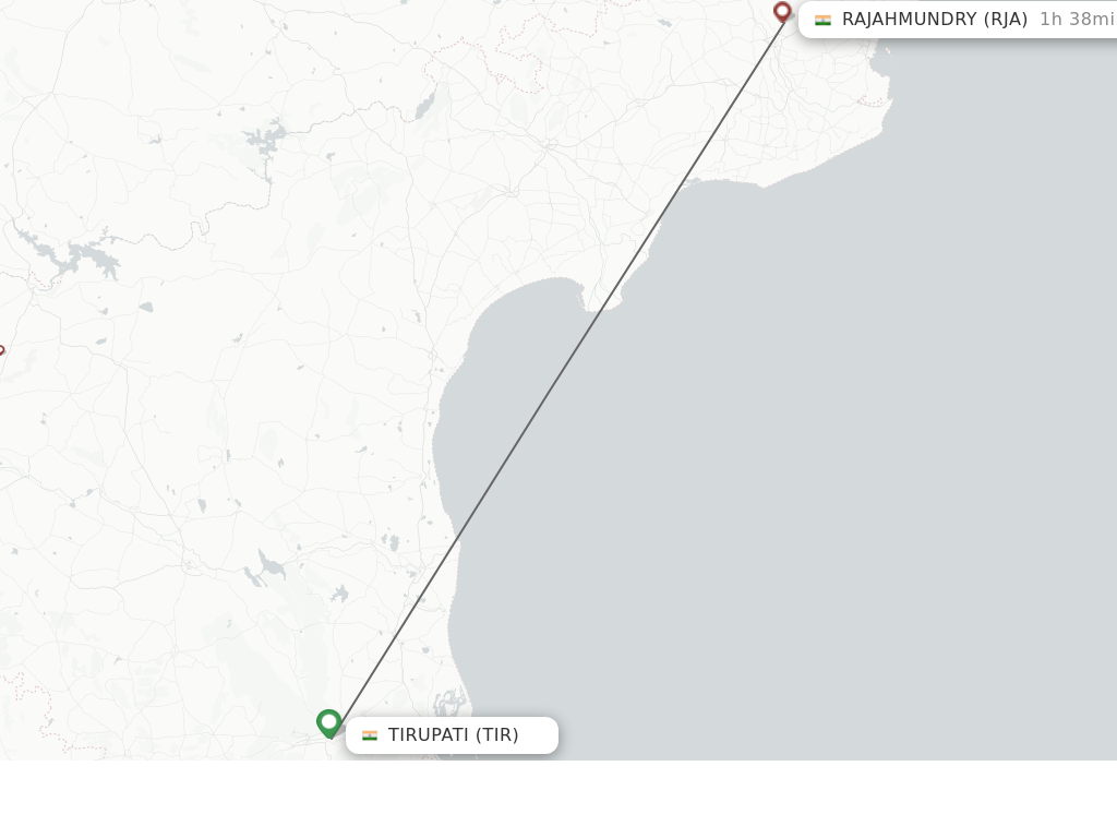 Flights from Tirupati to Rajahmundry route map