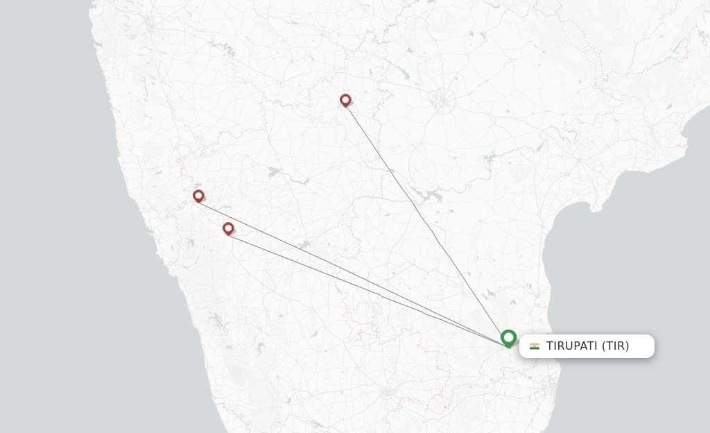 Route map with flights from Tirupati with Star Air