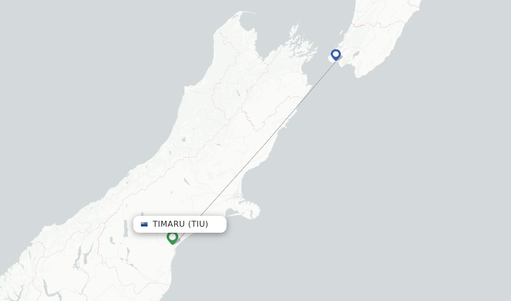 Route map with flights from Timaru with Air New Zealand
