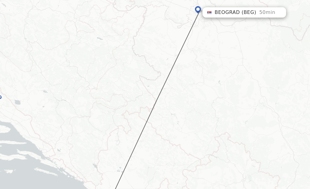 Flights from Tivat to Beograd route map