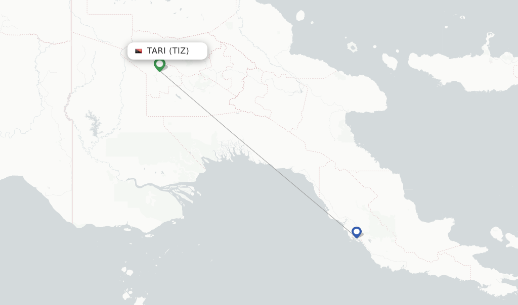 Route map with flights from Tari with Air Niugini