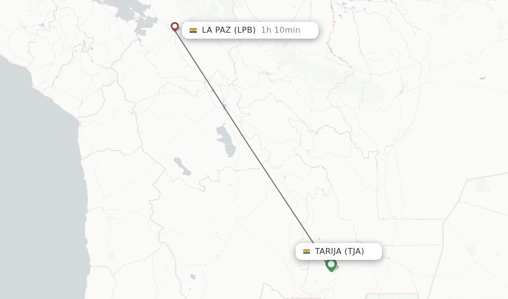 Flights from Tarija to La Paz route map