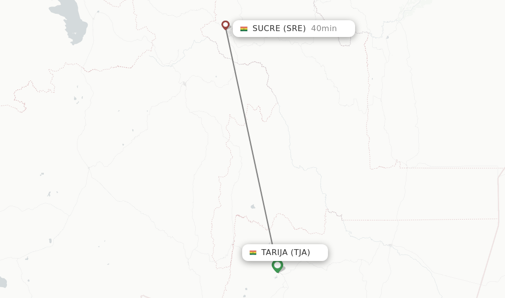 Flights from Tarija to Sucre route map