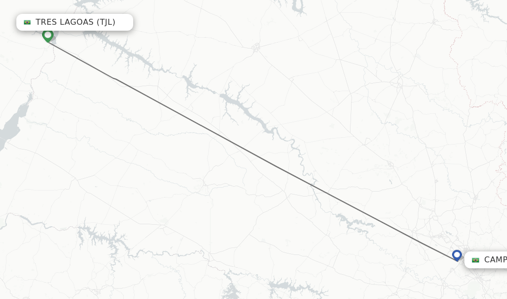 Flights from Tres Lagoas to Campinas route map