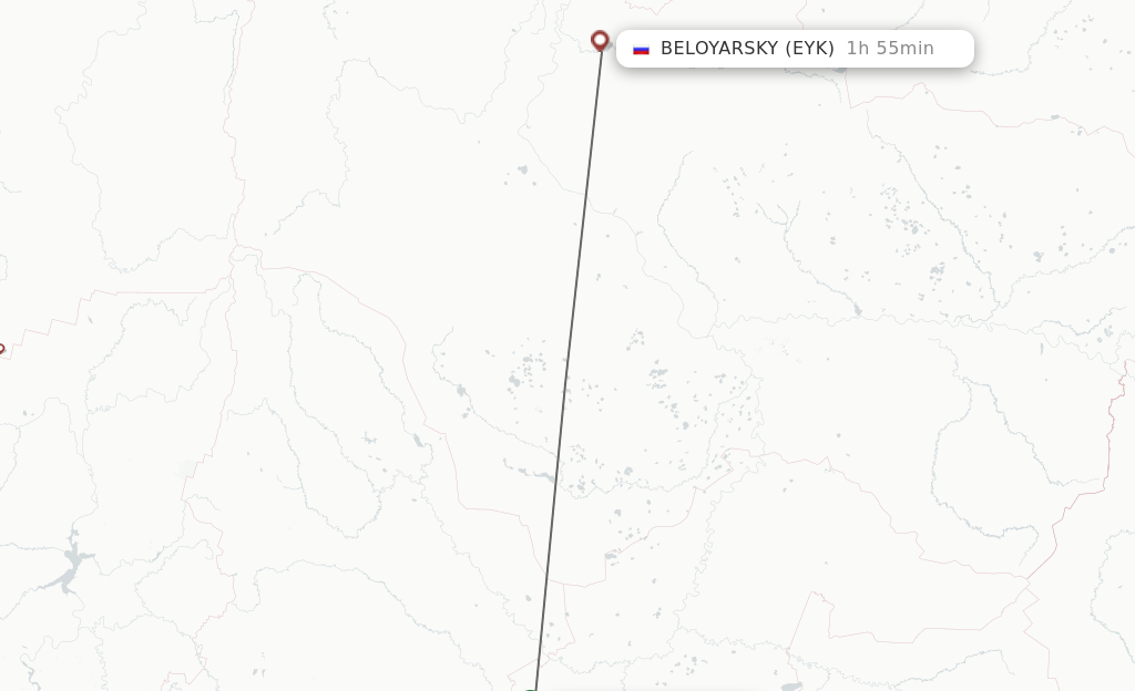 Flights from Tyumen to Beloyarsky route map