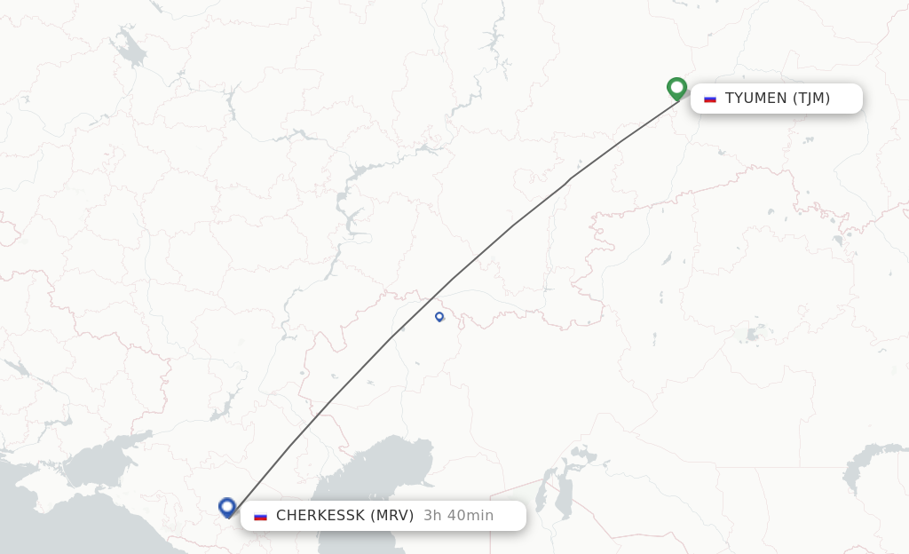 Flights from Tyumen to Mineralnye Vody route map
