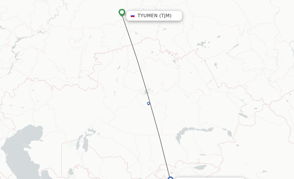 Flights from Tyumen to Osh route map