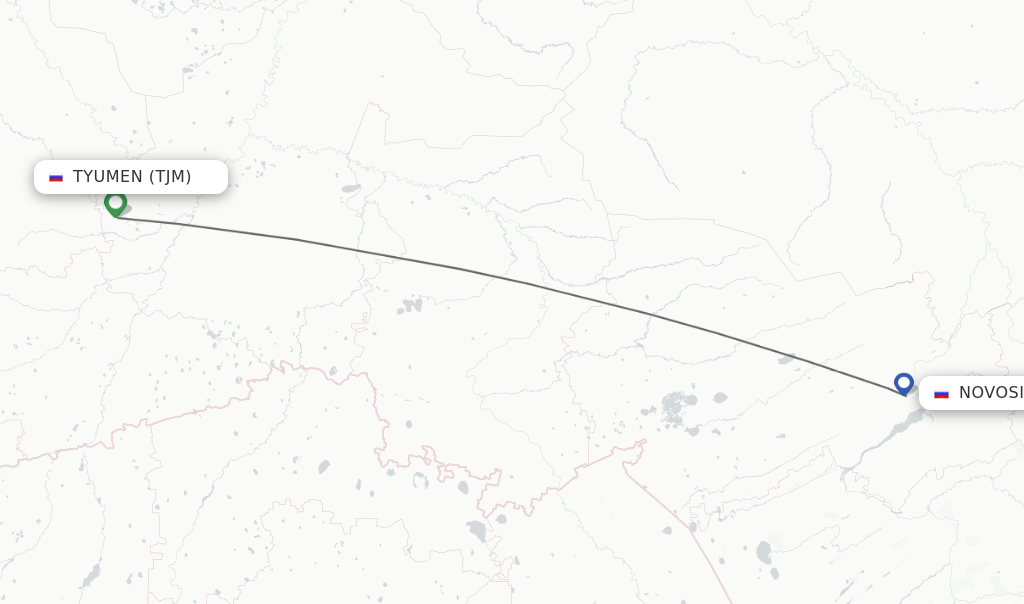 Flights from Tyumen to Novosibirsk route map