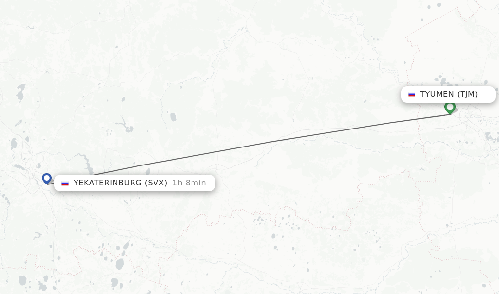 Flights from Tyumen to Yekaterinburg route map