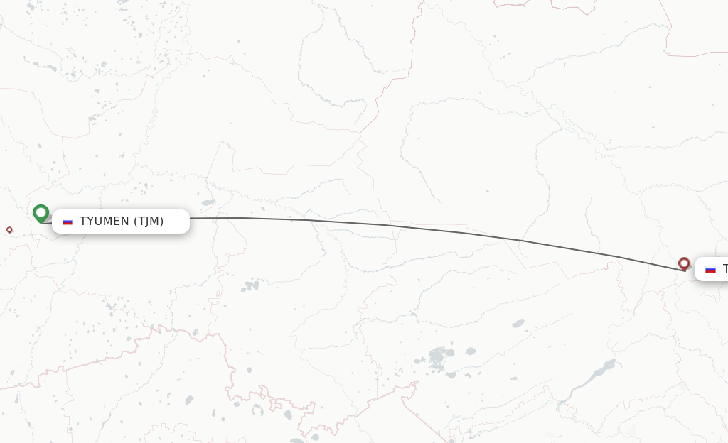 Flights from Tyumen to Tomsk route map