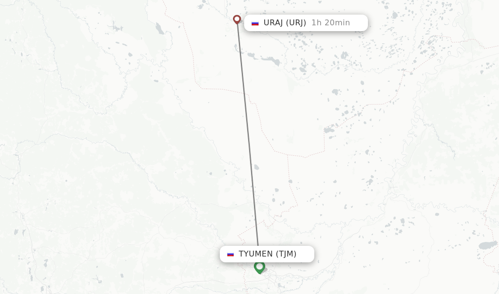 Flights from Tyumen to Uraj route map