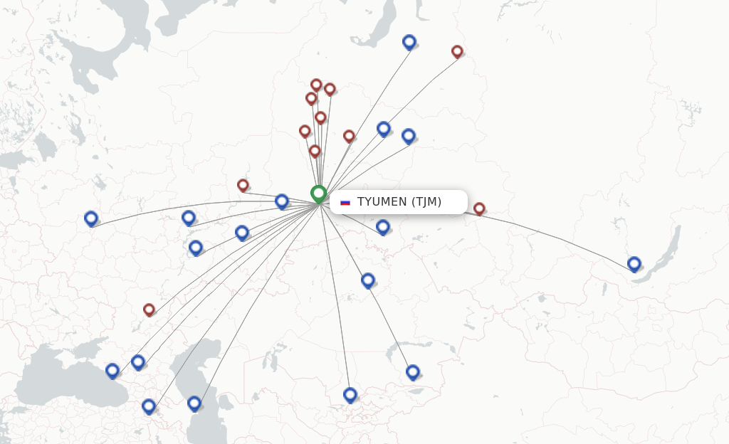 Route map with flights from Tyumen with UTair
