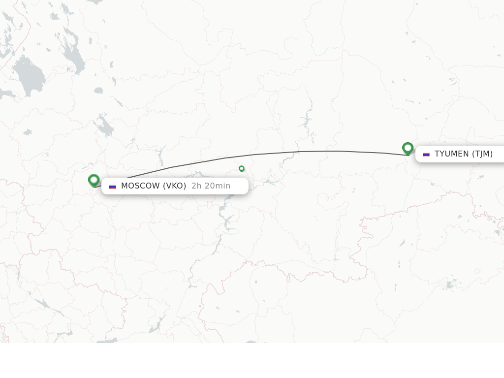 Flights from Tyumen to Moscow route map
