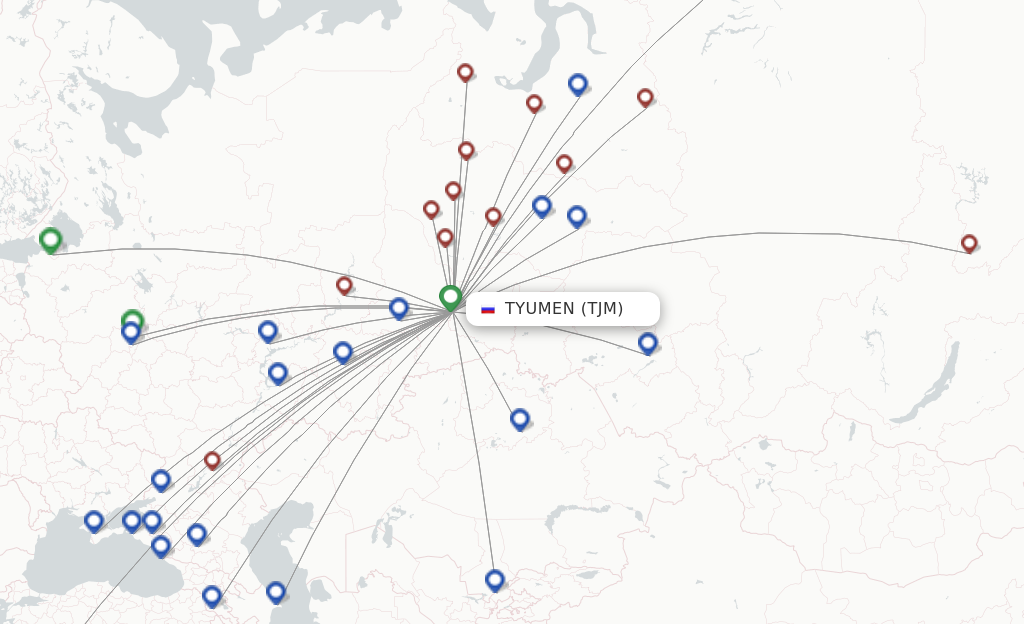 Flights from Tyumen to Krasnoyarsk route map