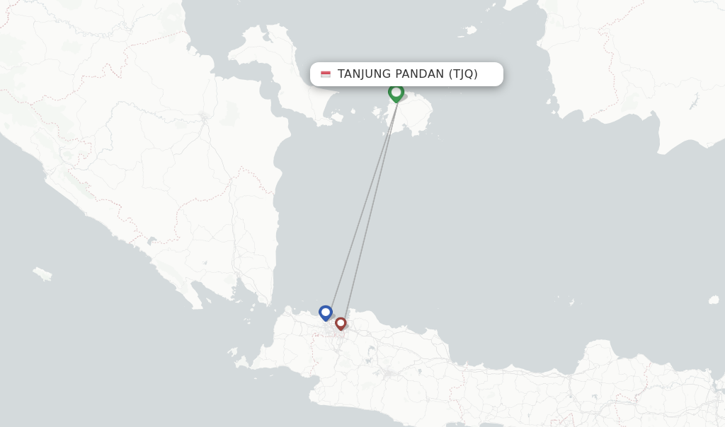 Route map with flights from Tanjung Pandan with Citilink