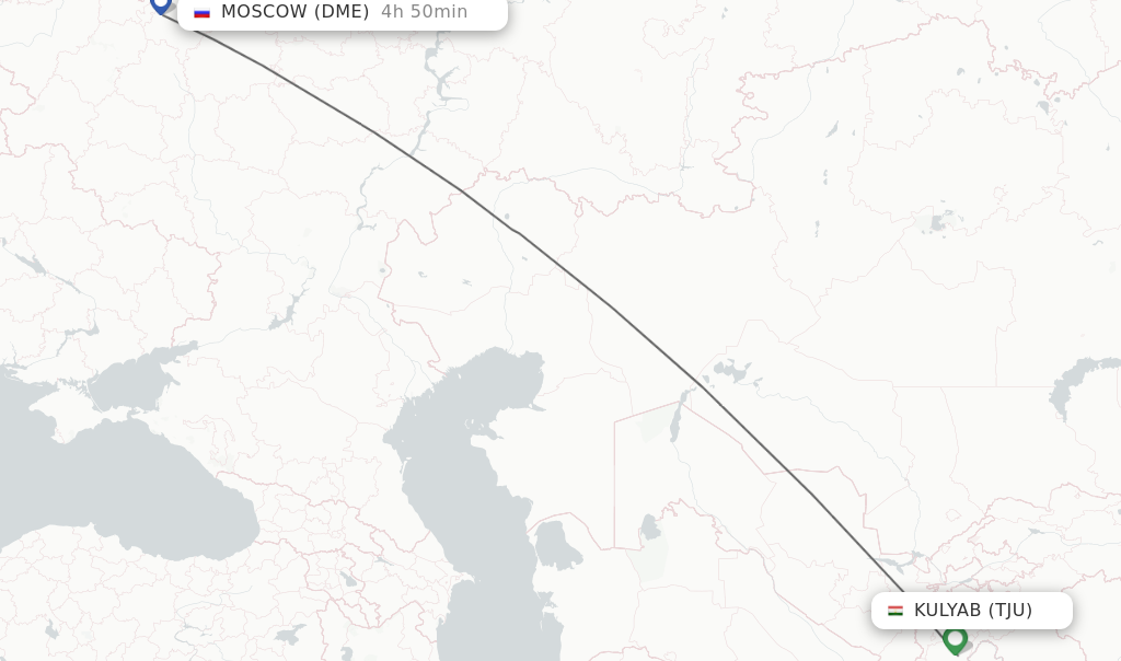 Flights from Kulyab to Moscow route map