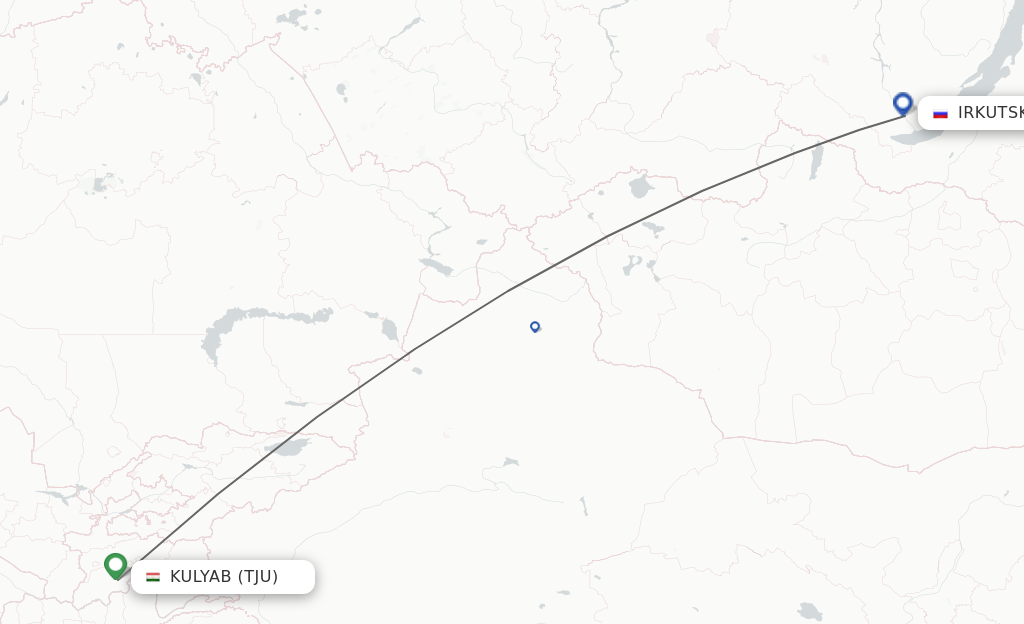 Flights from Kulyab to Irkutsk route map