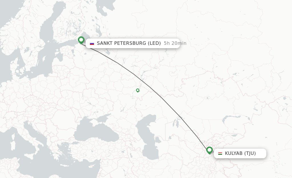 Flights from Kulyab to Saint Petersburg route map