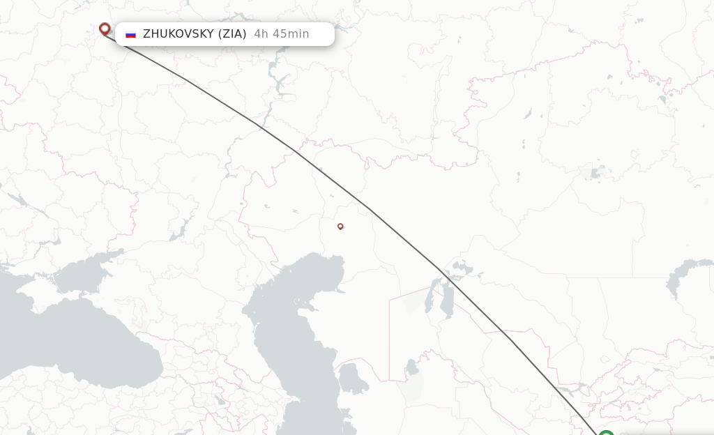 Flights from Kulyab to Zhukovsky route map