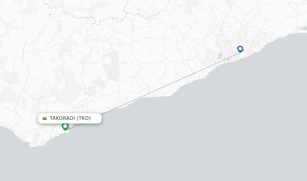 Route map with flights from Takoradi with AWA
