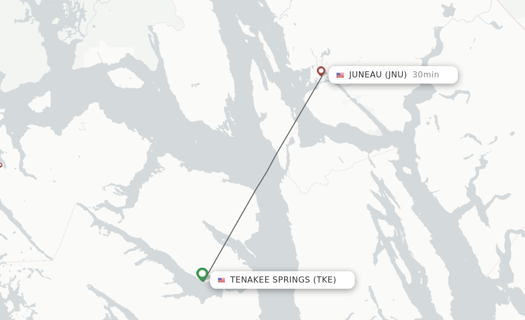 Flights from Tenakee Springs to Juneau route map