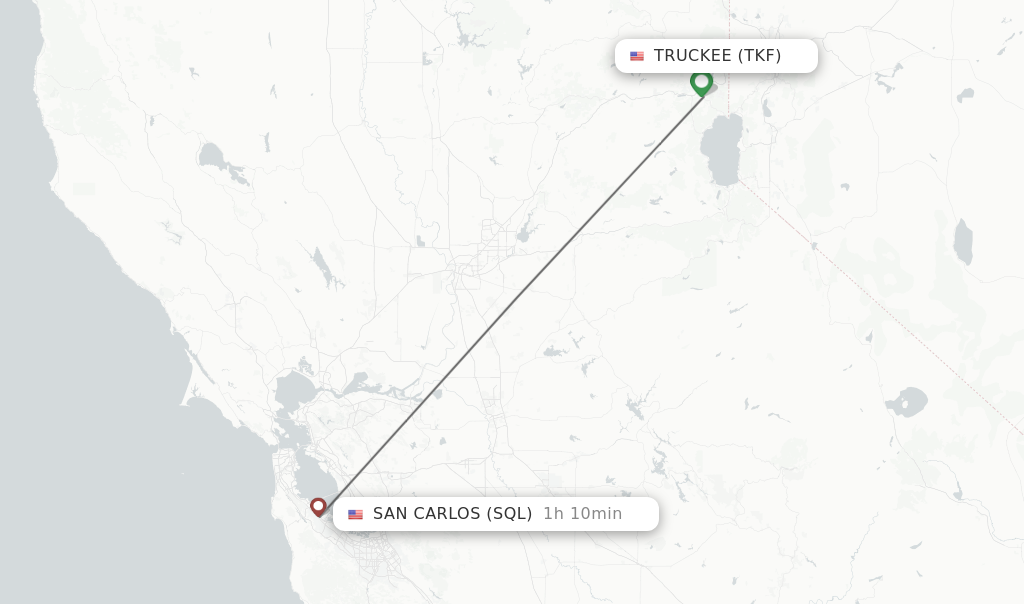 Flights from Truckee to San Carlos route map