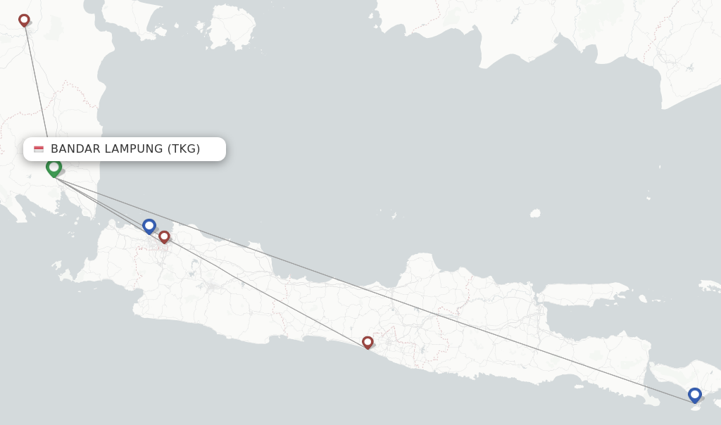 Flights from Bandar Lampung to Surabaya route map