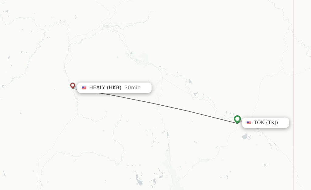Flights from Tok to Healy Lake route map