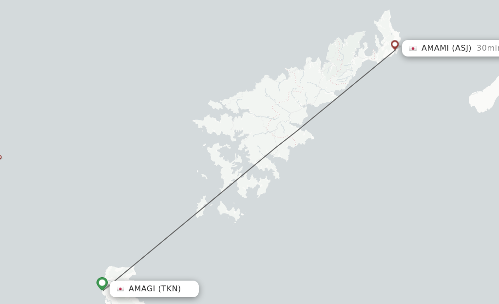 Flights from Tokunoshima to Amami O Shima route map