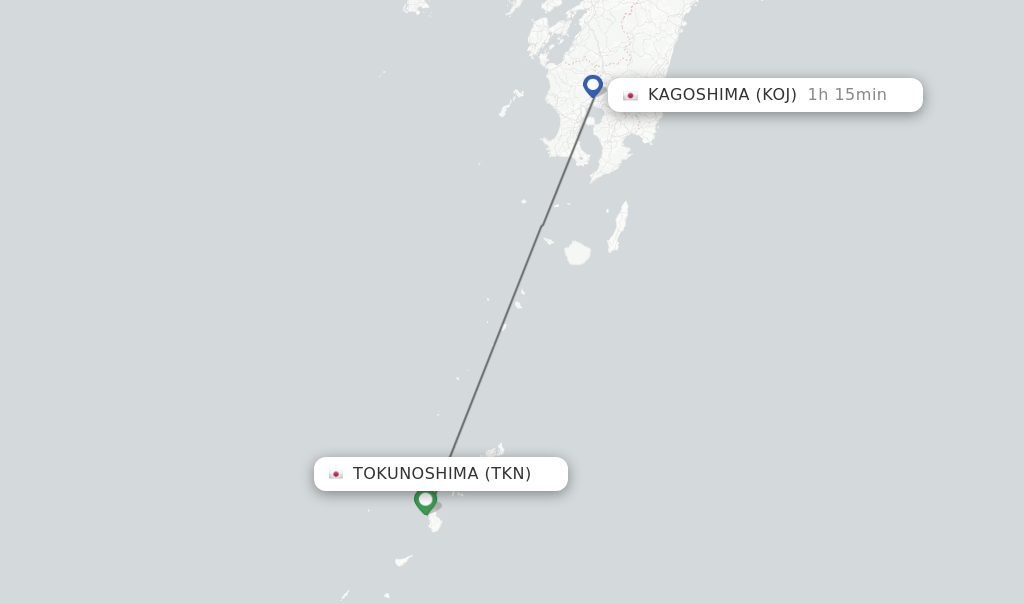 Flights from Tokunoshima to Kagoshima route map