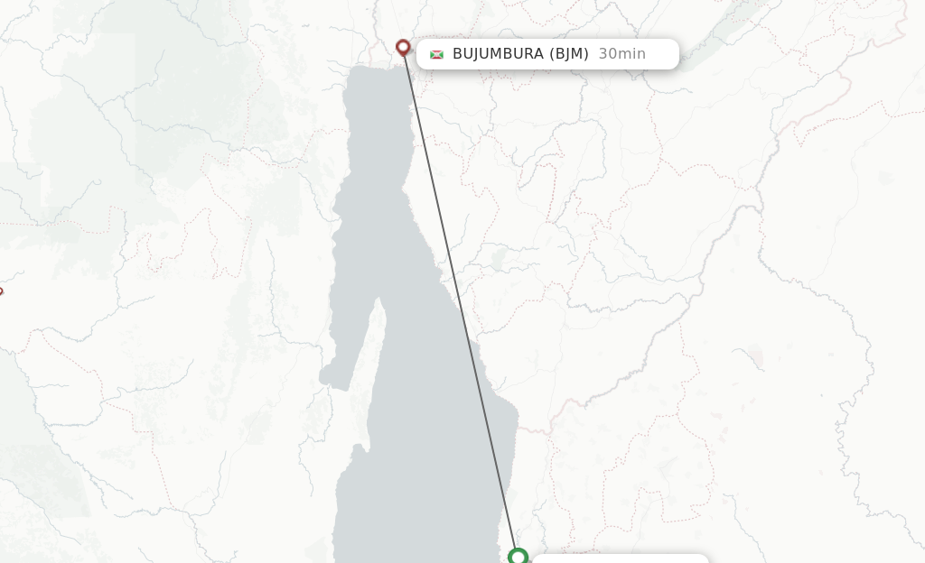 Flights from Kigoma to Bujumbura route map