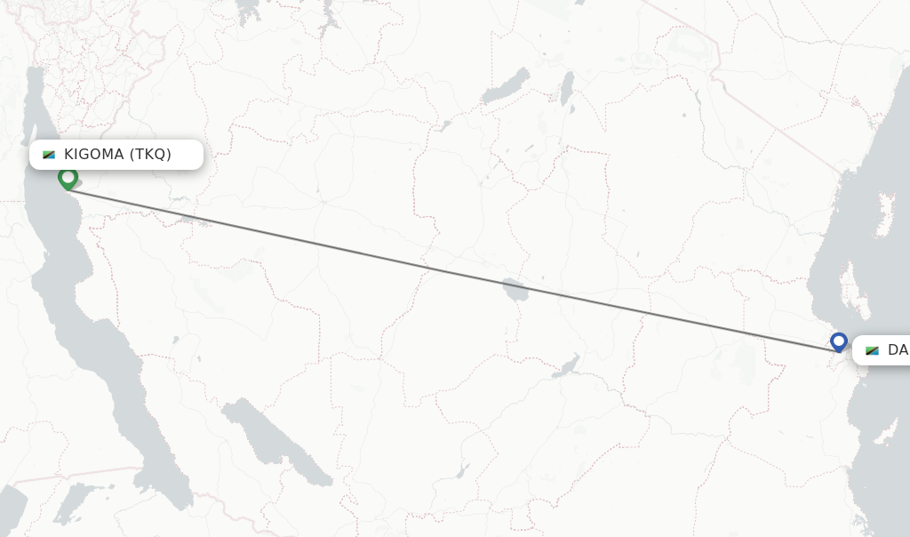 Flights from Kigoma to Dar Es Salaam route map