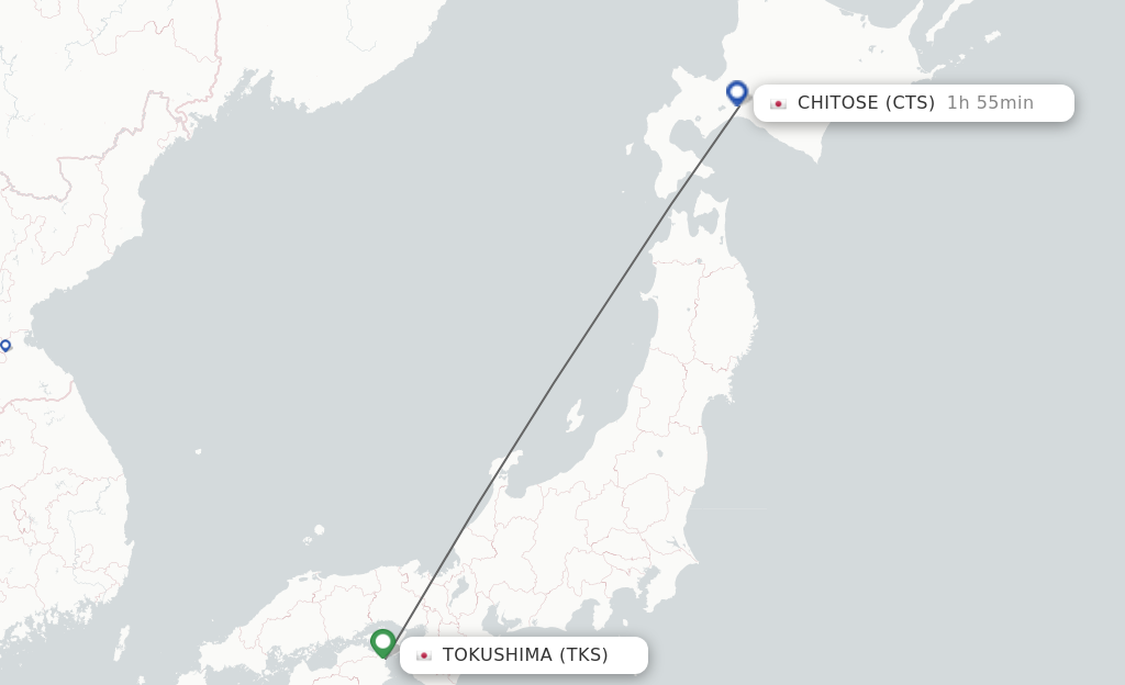 Flights from Tokushima to Sapporo route map