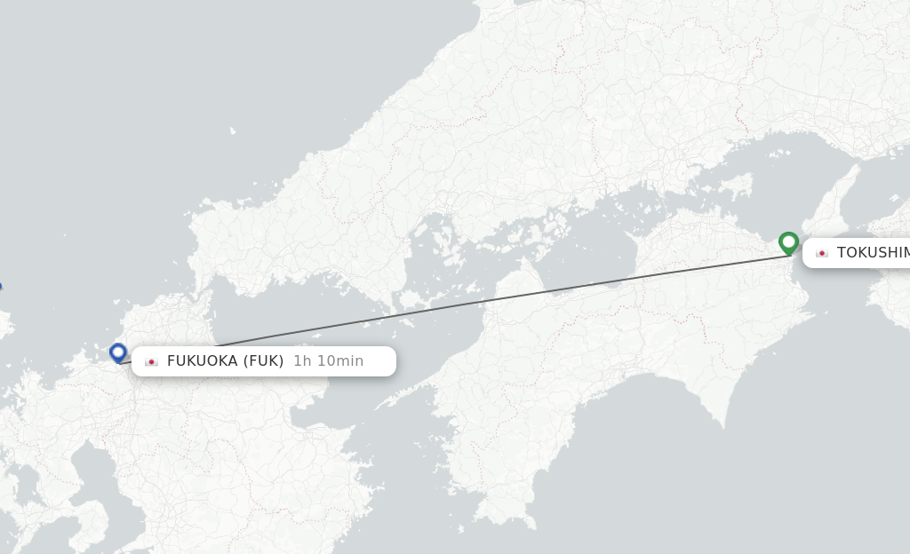 Flights from Tokushima to Fukuoka route map