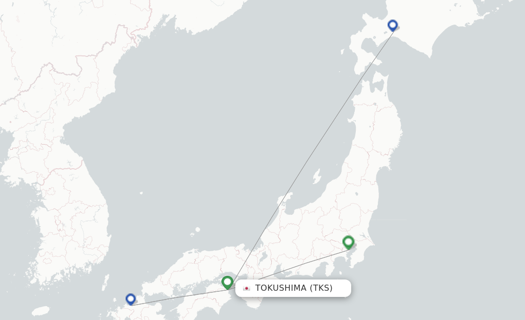 Route map with flights from Tokushima with JAL
