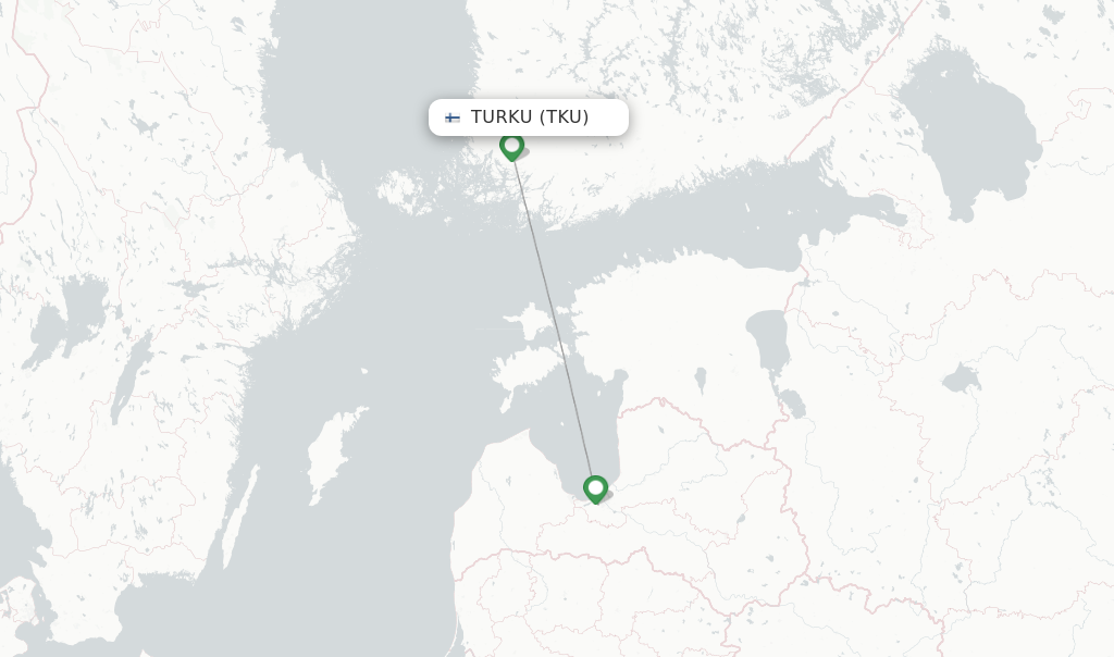Route map with flights from Turku with Air Baltic