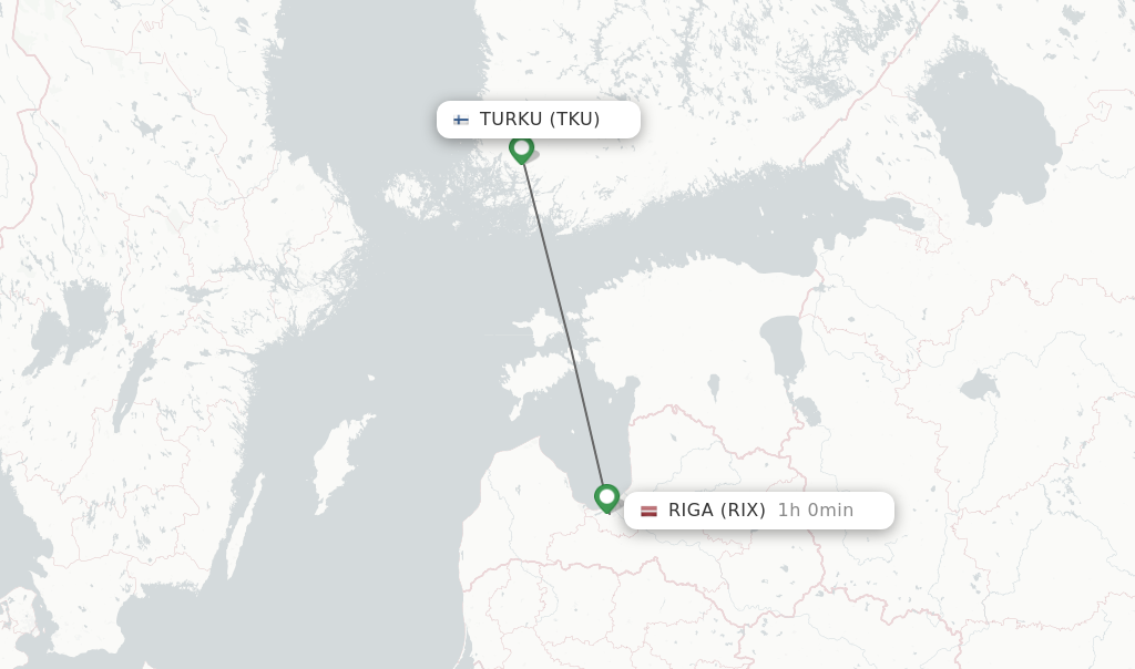 Flights from Turku to Riga route map