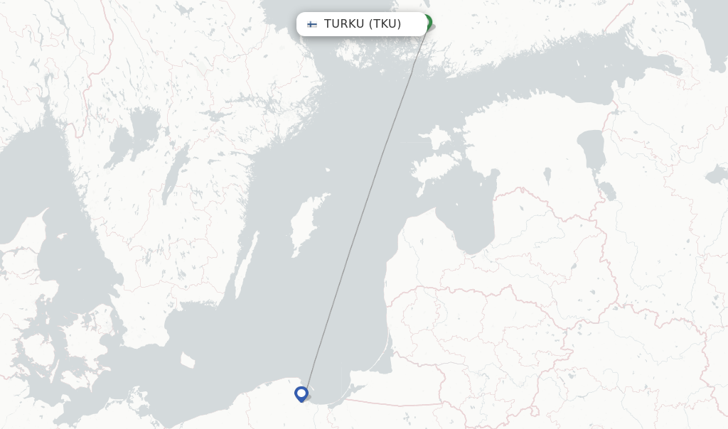Route map with flights from Turku with Wizz Air
