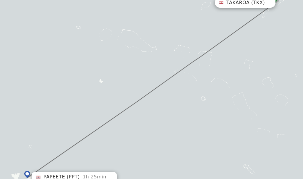 Flights from Takaroa to Papeete route map