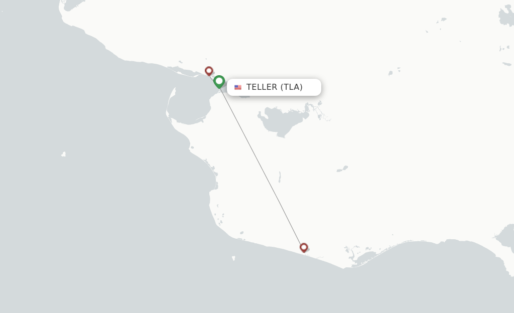 Route map with flights from Teller with Easy Fly Express