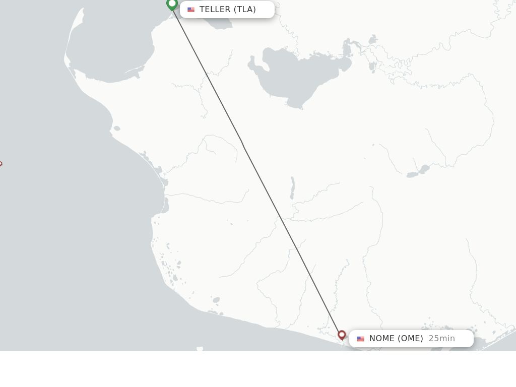 Flights from Teller to Nome route map