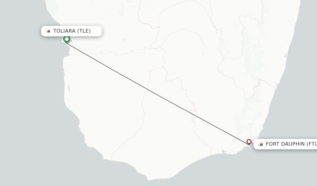 Flights from Toliara to Fort Dauphin route map
