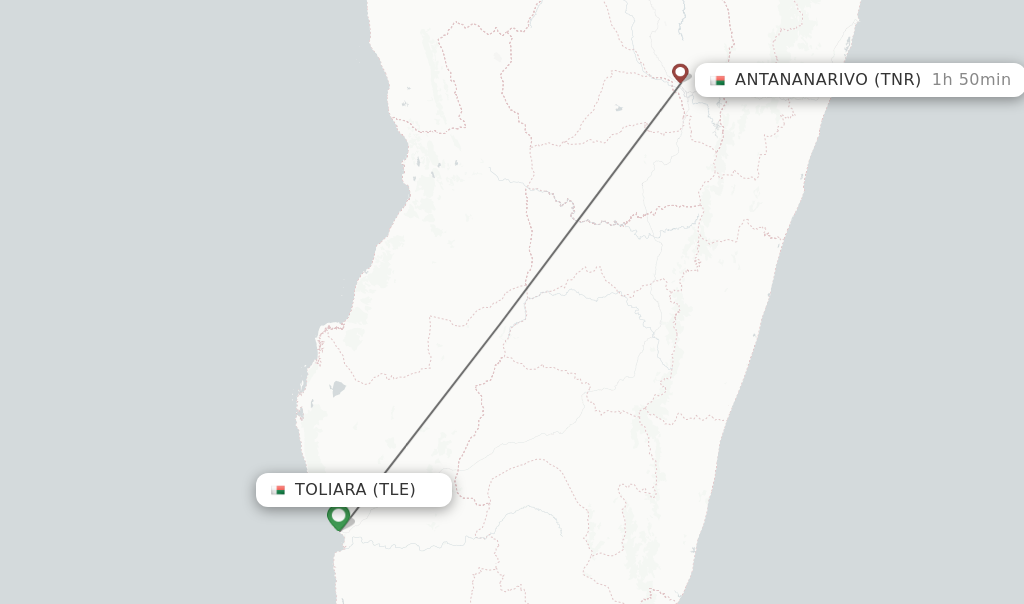 Flights from Toliara to Antananarivo route map