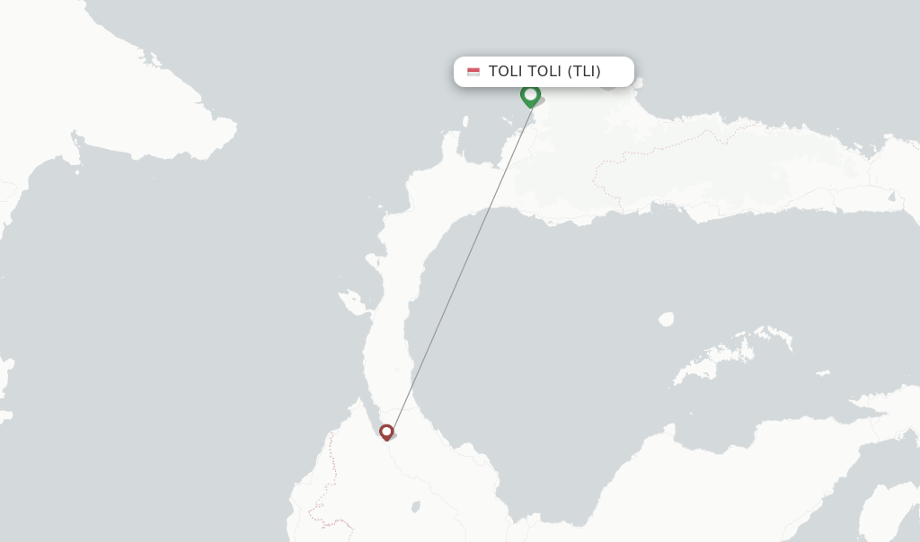 Route map with flights from Toli Toli with Wings Air