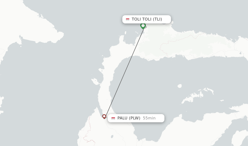 Flights from Toli Toli to Palu route map