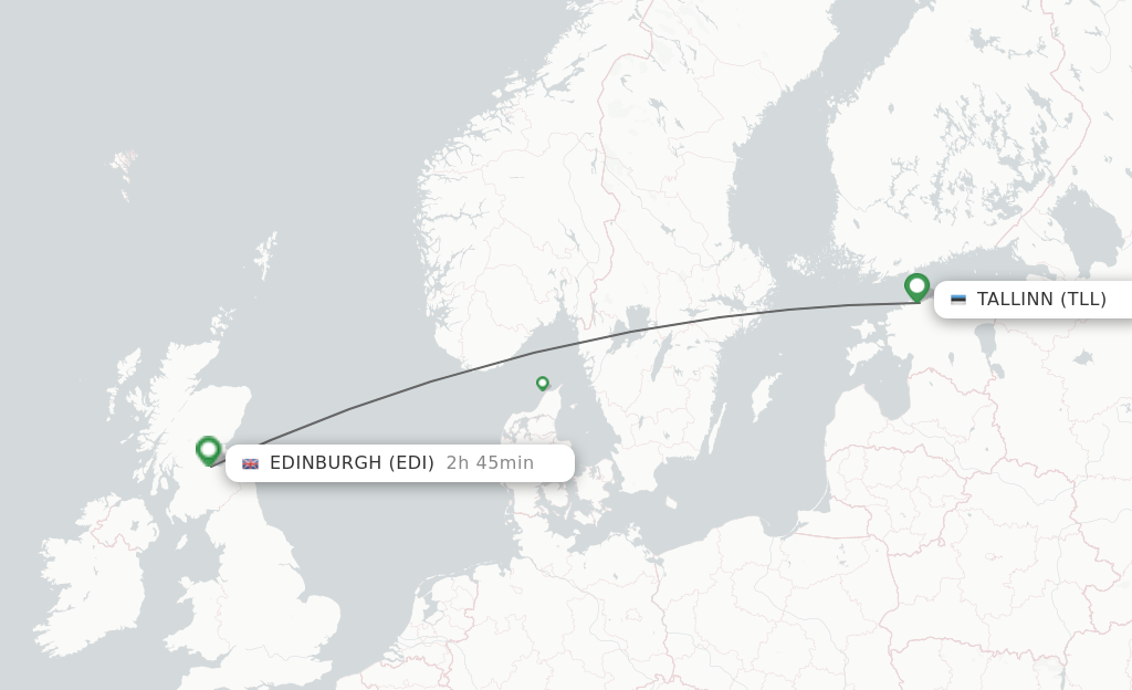 Flights from Tallinn to Edinburgh route map