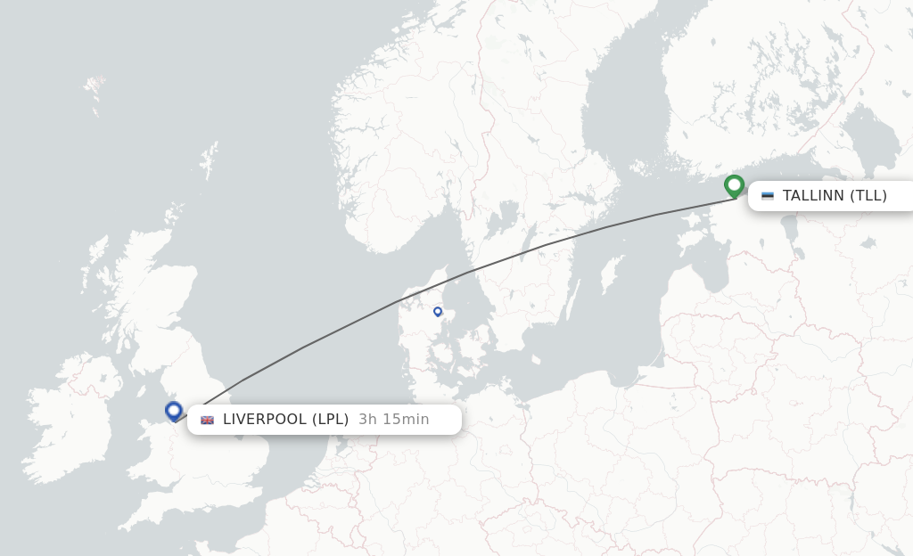 Flights from Tallinn to Liverpool route map