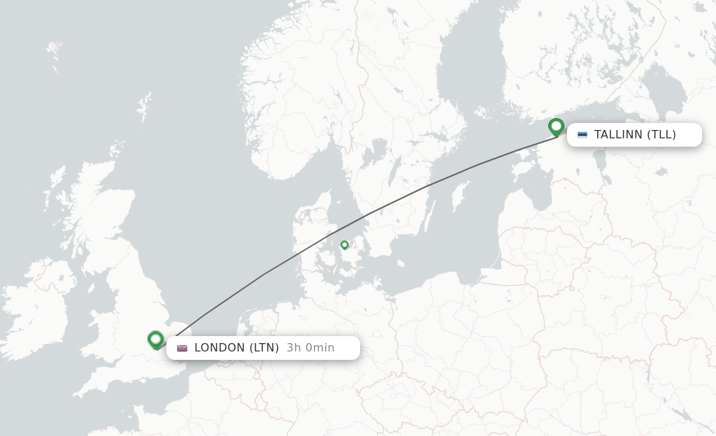Flights from Tallinn to London route map