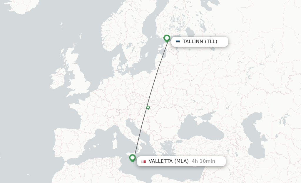 Flights from Tallinn to Malta route map